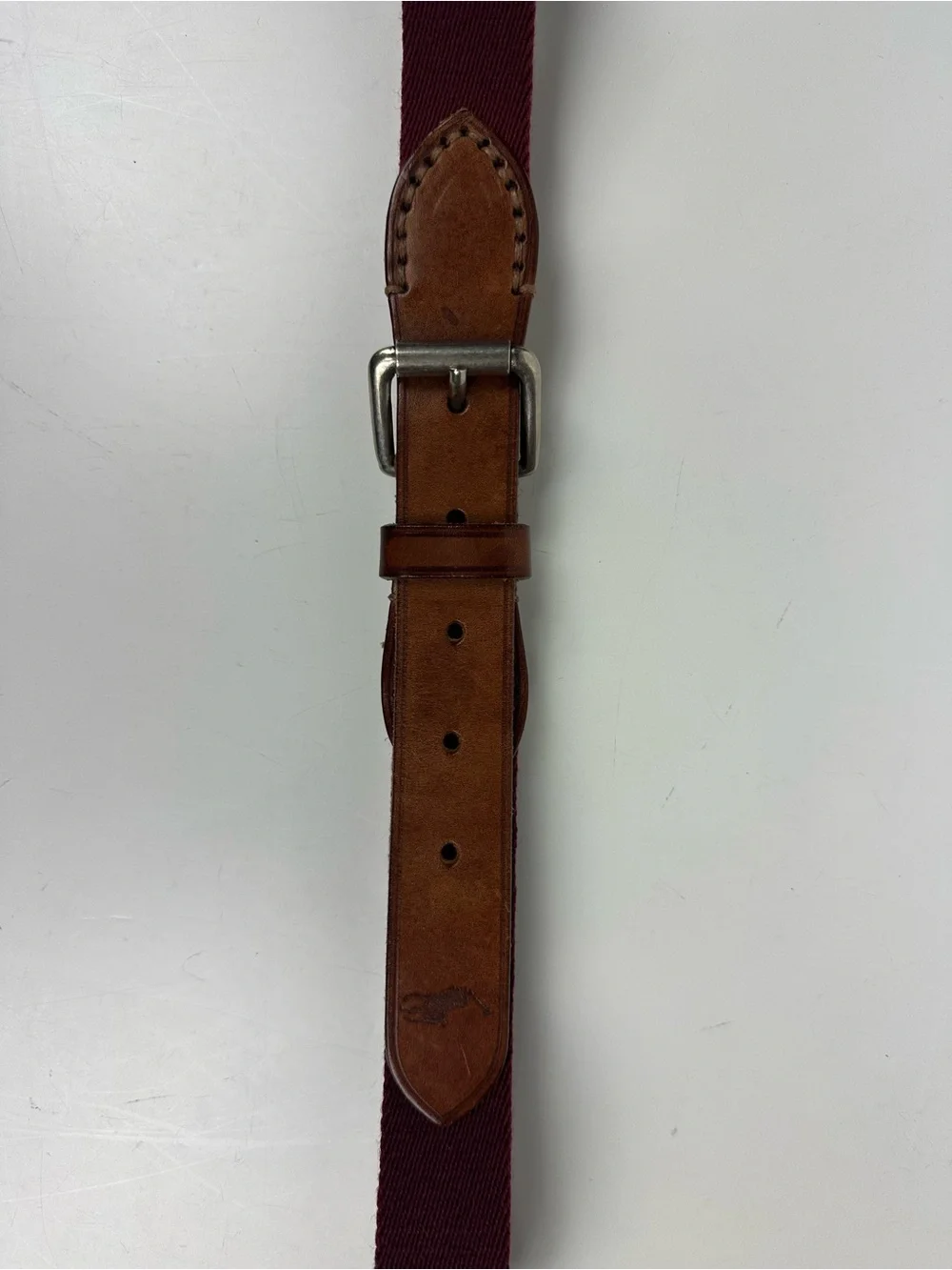 Polo by Ralph Lauren Burgundy Webbed Belt with Brown Leather Accents